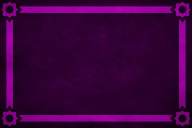 Koyu mor grunge desen arka plan vignette mor kurdele her dört köşede de sınır çerçevesi ve mor yıldız dizaynı..