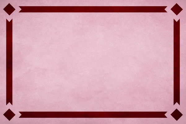 Ροζ Υφή Περγαμηνή Χάρτινο Φόντο Κόκκινη Κορδέλα Περίγραμμα Και Διαμάντια — Φωτογραφία Αρχείου