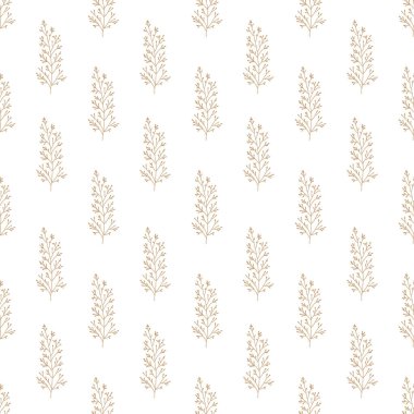Narin botanik dalları olan asgari dikişsiz çiçek deseni. Kumaş, duvar kağıdı, ambalaj kağıdı, kırtasiye malzemesi ve modern ambalaj için. Doğal ve organik için ideal. İskandinav tarzı.