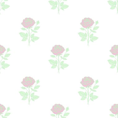 Kusursuz çiçek deseni. Kusursuz gül deseni. Yumuşak pastel renklerde zarif minimalist botanik tekrarı, tekstil, duvar kağıtları, ambalaj kağıtları, kırtasiye malzemeleri, kumaş baskıları ve romantik.