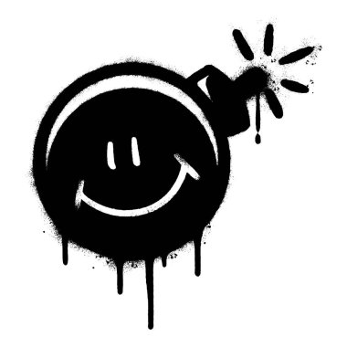 Graffiti Sprey Boya Gülen Surat Bomba Vektörü Çizimi