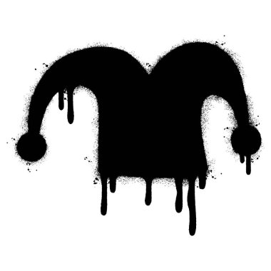 Sprey boyalı soytarı şapkası duvar yazısı ikonu boya damlaları ve sıçramalar.