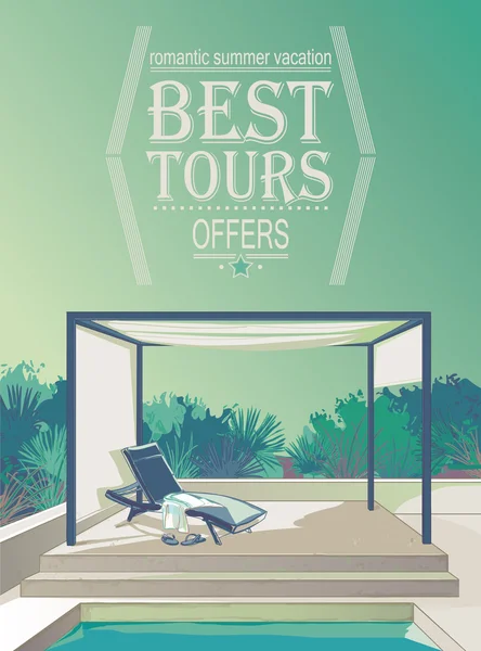 Pergola, pool, white curtains — Stock Illustration Pergola, pool, white curtains Royalty Free Stock Illustrations