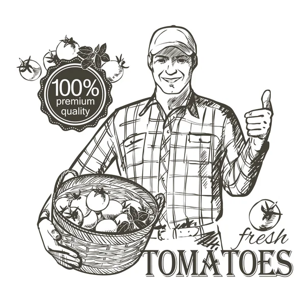 Agricultor que transporta verduras — Vector de stock