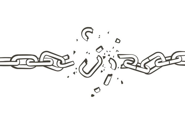 Vector Broken chain. Black and white vintage line illustration.