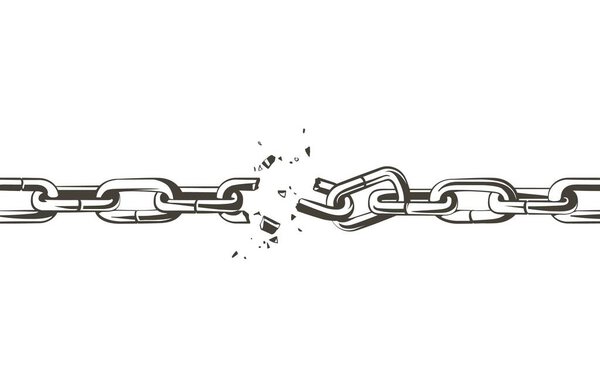 Разбитая векторная цепь. Черно-белая винтажная линейка.