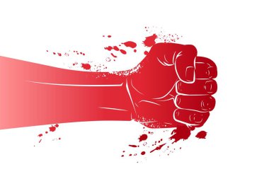 Yumruk, yumruk, ileri yumruk. İmza, sembol, logo, illüstrasyon. Kadınlara karşı şiddeti durdurun, aile içi şiddet kavramını. Vektör Çizgisi çizimi gerçekçi, klasik el yapımı illüstrasyon