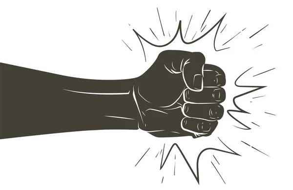 Γροθιά punching ή το χτύπημα, προς τα εμπρός punch.Sign, σύμβολο, λογότυπο, εικόνα. Σταματήστε τη βία κατά των γυναικών, έννοια της ενδοοικογενειακής βίας. Vector Line σκίτσο ρεαλιστική vintage ζωγραφισμένα στο χέρι εικόνα — Διανυσματικό Αρχείο