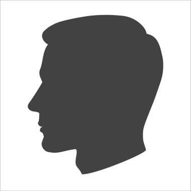 İnsan yüzü siluetinin vektör seti. Farklı açılar. Ön ve profil görünümü. Moda saçı olan güzel bir gencin erkek portresi. Vektör çizgisi çizimi.