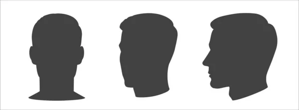 Vettoriale Set di uomo faccia silhouette. Diversi angoli Vista frontale e profilo. Ritratto maschile di giovane bel ragazzo con acconciatura alla moda. Illustrazione schizzo linea vettoriale. — Vettoriale Stock
