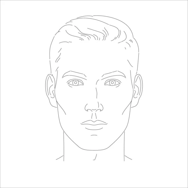 Jogo de retrato de cara de homem três ângulos diferentes e voltas de uma cabeça masculina. Desenho de linha vetorial de close-up. Visão diferente frente, perfil, três quartos de um menino. — Vetor de Stock