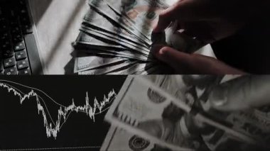 Finansal piyasadaki kripto para biriminin dijital bir grafiği gündelik olarak yükseldiğini veya düştüğünü gösteriyor. Bitcoin değeri ve kriz sırasında dijital varlık yatırımcıları için bir dolar. Tüccar kârı.