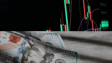 Finansal piyasadaki kripto para biriminin dijital bir grafiği gündelik olarak yükseldiğini veya düştüğünü gösteriyor. Bitcoin değeri ve kriz sırasında dijital varlık yatırımcıları için bir dolar. Tüccar kârı.