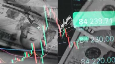 Finansal piyasadaki kripto para biriminin dijital bir grafiği gündelik olarak yükseldiğini veya düştüğünü gösteriyor. Bitcoin değeri ve kriz sırasında dijital varlık yatırımcıları için bir dolar. Tüccar kârı.