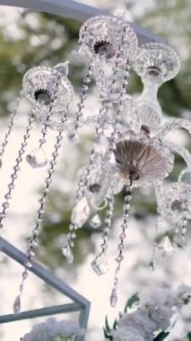 Gelin ve damadın düğün töreninden önce nehir kıyısındaki beyaz gül çiçekleri, romantik bir dekor.