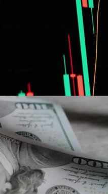 Finansal piyasadaki kripto para biriminin dijital bir grafiği gündelik olarak yükseldiğini veya düştüğünü gösteriyor. Bitcoin değeri ve kriz sırasında dijital varlık yatırımcıları için bir dolar. Tüccar kârı.