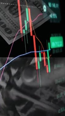 Finansal piyasadaki kripto para biriminin dijital bir grafiği gündelik olarak yükseldiğini veya düştüğünü gösteriyor. Bitcoin değeri ve kriz sırasında dijital varlık yatırımcıları için bir dolar. Tüccar kârı.