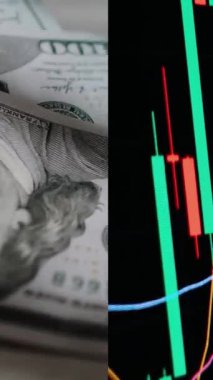 Finansal piyasadaki kripto para biriminin dijital bir grafiği gündelik olarak yükseldiğini veya düştüğünü gösteriyor. Bitcoin değeri ve kriz sırasında dijital varlık yatırımcıları için bir dolar. Tüccar kârı.