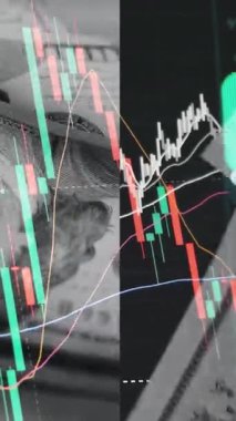 Finansal piyasadaki kripto para biriminin dijital bir grafiği gündelik olarak yükseldiğini veya düştüğünü gösteriyor. Bitcoin değeri ve kriz sırasında dijital varlık yatırımcıları için bir dolar. Tüccar kârı.