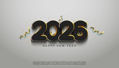 Yeni yıl kutlaması 2026. Yumuşak gri arka planda zarif siyah numaralar. Zarif ve lüks 2026 vektör tasarımı.