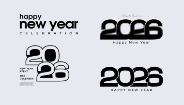 Yeni yılın kutlu olsun 2026 logo metin tasarımı. 2026 numara tasarım şablon koleksiyonu. Kitap kapakları, tebrik kartları ve takvimler için 2026 numara vektör illüstrasyonu.