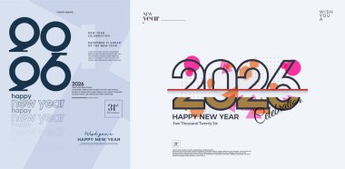 Mutlu yıllar 2026 kapak afişi. Eşsiz ve modern sayı dizaynı. Temiz ve güzel renk tasarımı. 2026 yeni yıl kutlama vektörü premium tasarımı.
