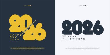 Yeni Yıl 2026 tasarımı ve basit bir tasarım. Temiz premium vektör tasarımı. Bir takvim, poster, tebrik kartı ve yıllık kapak tasarımı.
