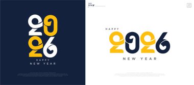 Eşsiz ve renkli tasarım şablonu olan yeni yıl 2026. Bir tebrik kartı, afiş ve yeni yıl broşürü için yeni yıl 2026 tasarımı.