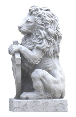  Beyaz arkaplanda aslan heykeli