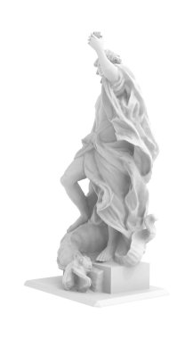 Beyaz arka planda bir adam heykeli