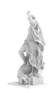 Beyaz arka planda bir adam heykeli