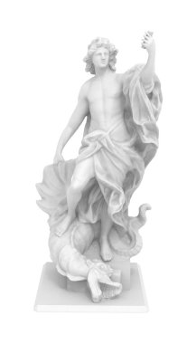 Beyaz arka planda bir adam heykeli