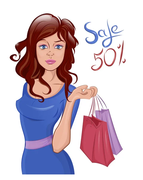 Fille shopping vente — Image vectorielle