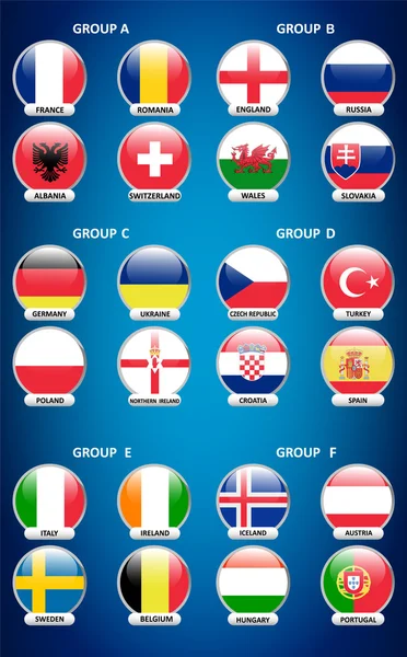 足球法国欧洲匹配组。团体 B C D E F 欧洲 2016年 — 图库矢量图片