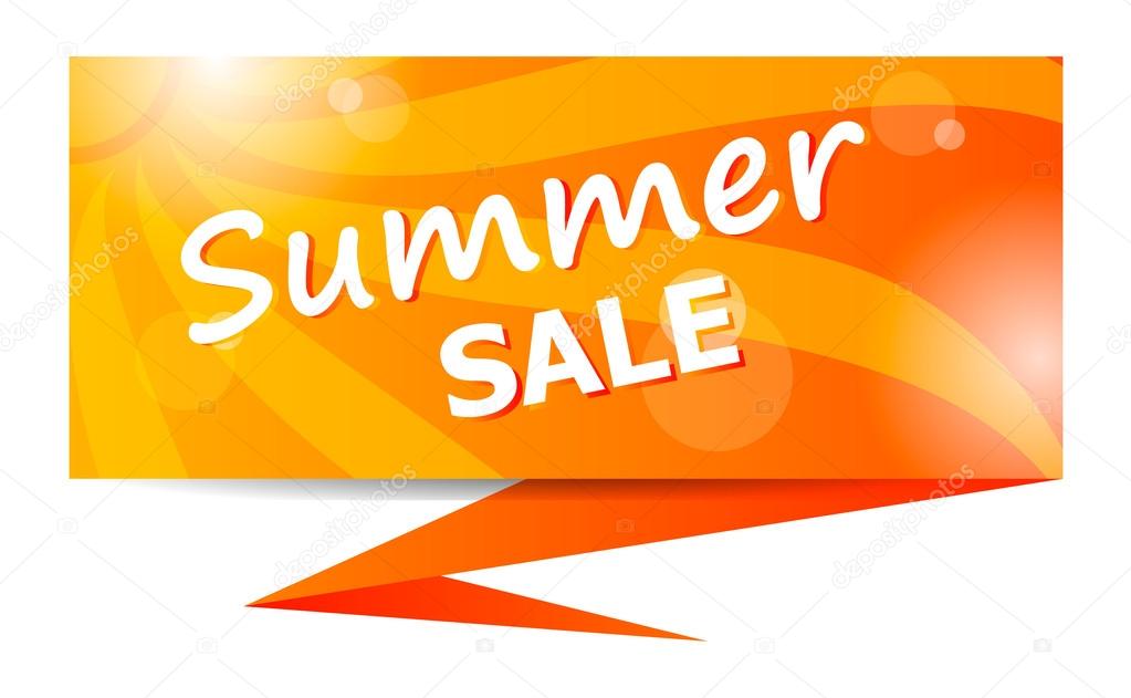 Summer Sale banner in orange colors and with sun in the background. Stock vector image