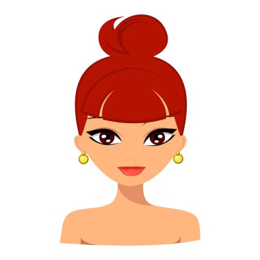 Güzel yüzü ve güzel saç stili olan güzel kızıl saçlı bir kadın. Düz tasarım, güzellik ve moda. 