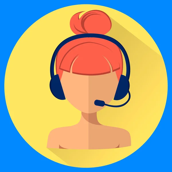 Call Center operator avatar. Vrouw met een headset. Webpictogram, platte stijl vector illustratie — Stockvector