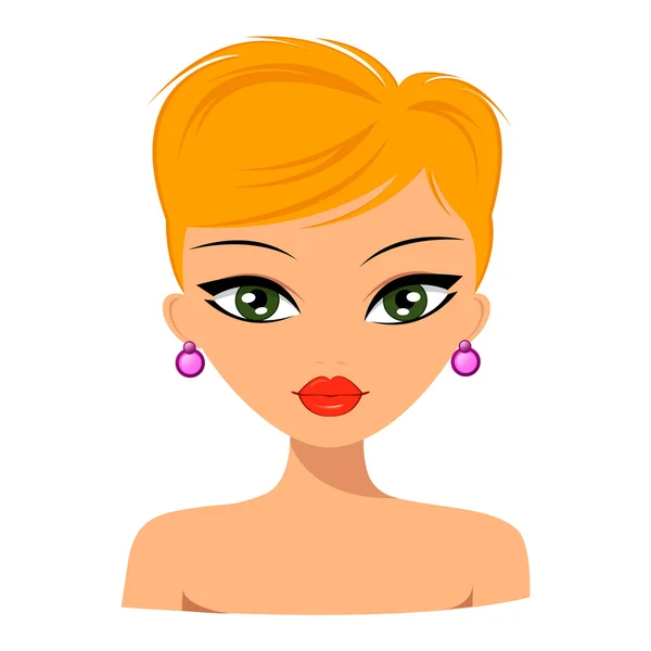 Young pretty blonde woman with nice face and lovely hairstyle. Flat design, beauty and fashion. — Stock Vector