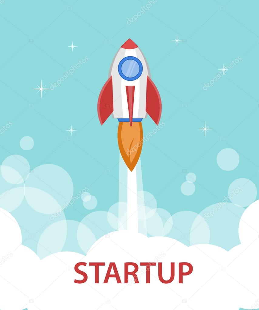 Space rocket ship starting the flight to the sky. Startup concept