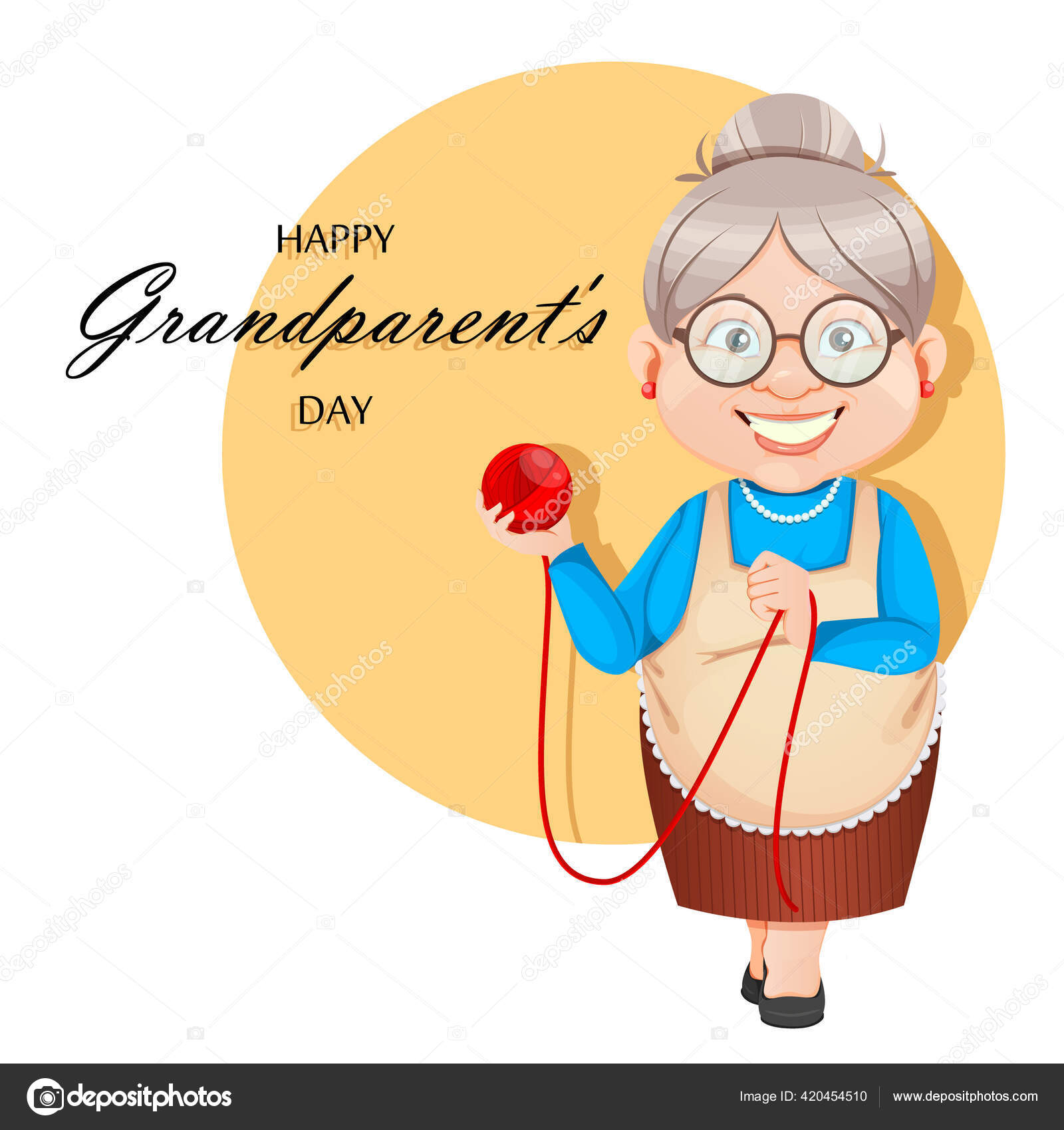 Kartu Ucapan Selamat Hari Kakek Nenek Nenek Karakter Kartun Memegang Stok Vektor VectorKIF 420454510