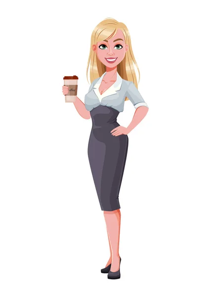 Femme Affaires Prenant Une Pause Café Belle Femme Affaires Personnage — Image vectorielle