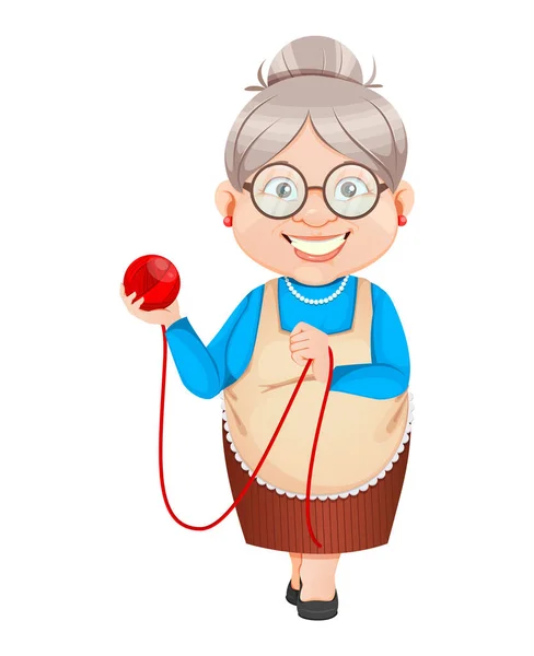 Oma Cartoon Figur Mit Einem Knäuel Wolle März Happy Grandparents — Stockvektor