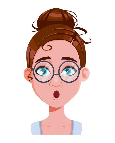 Stock Vector Face Expression Beautiful Woman Surprised Female Emotion Cute — Stock Vector