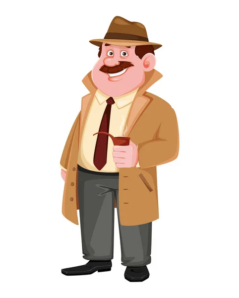 Stock Vector Detective Character Holding Smoking Pipe Investigator Cartoon Character — Stock Vector
