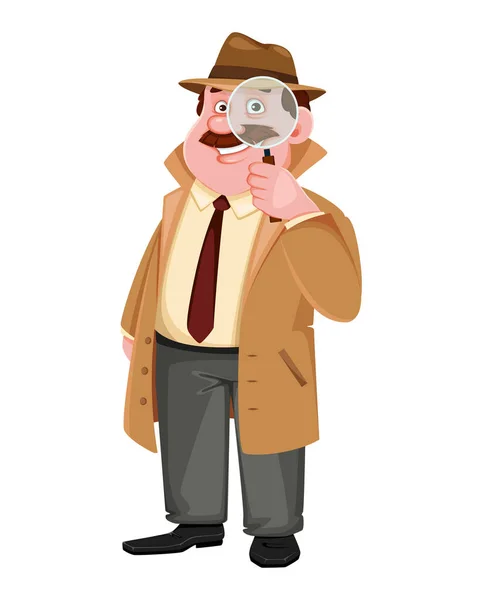 Stock Vector Detective Character Holding Magnifying Glass Investigator Cartoon Character — Stock Vector