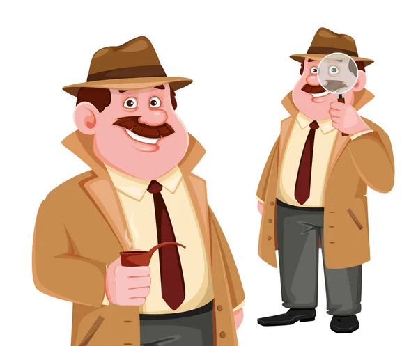 Stock Vector Detective Character Set Two Poses Investigator Cartoon Character — Stock Vector