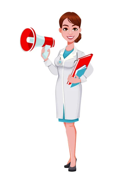 Stock Vector Alegre Personaje Dibujos Animados Médico Hermosa Joven Doctora — Archivo Imágenes Vectoriales