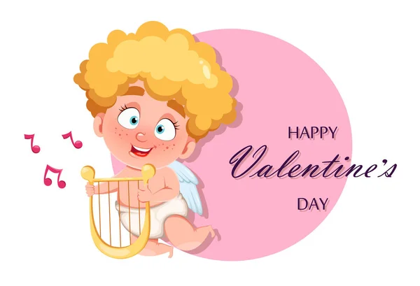 Feliz Dia Dos Namorados Cartão Saudação Com Bonito Engraçado Cupid — Vetor de Stock