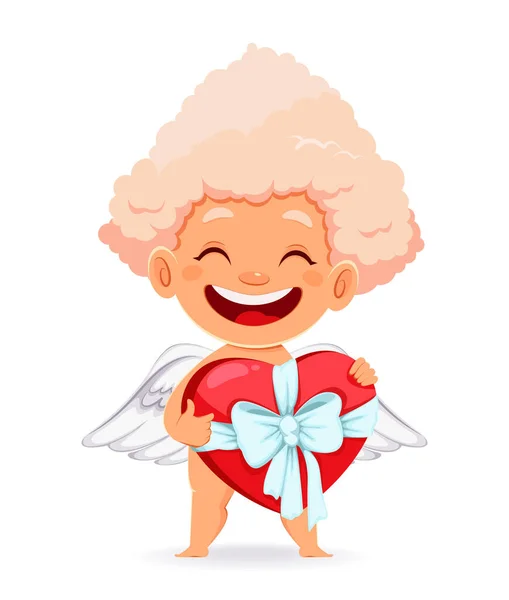 Feliz Dia Dos Namorados Cartão Saudação Com Bonito Engraçado Cupid —  Vetores de Stock