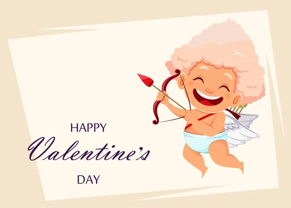 Feliz Dia Dos Namorados Cartão Saudação Com Bonito Engraçado Cupido — Vetor de Stock